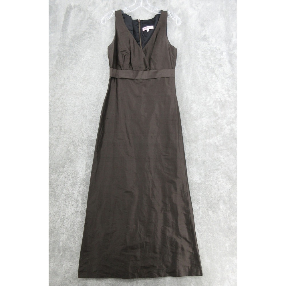 Simple Silhouettes Dress Womens Size 8 Silk Formal Gown Babydoll 90s Zip Brown
